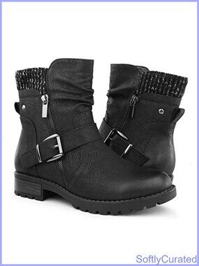 Combat Boots Side Zipper Buckle Ankle Booties Faux Fur Lined